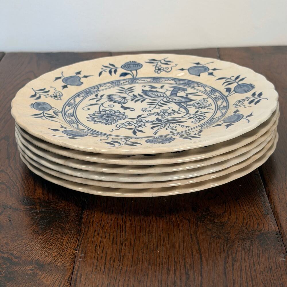 Vintage Old Vienna Wood & Sons Ironstone Blue White 7 Inch Salad Plates Set of 6